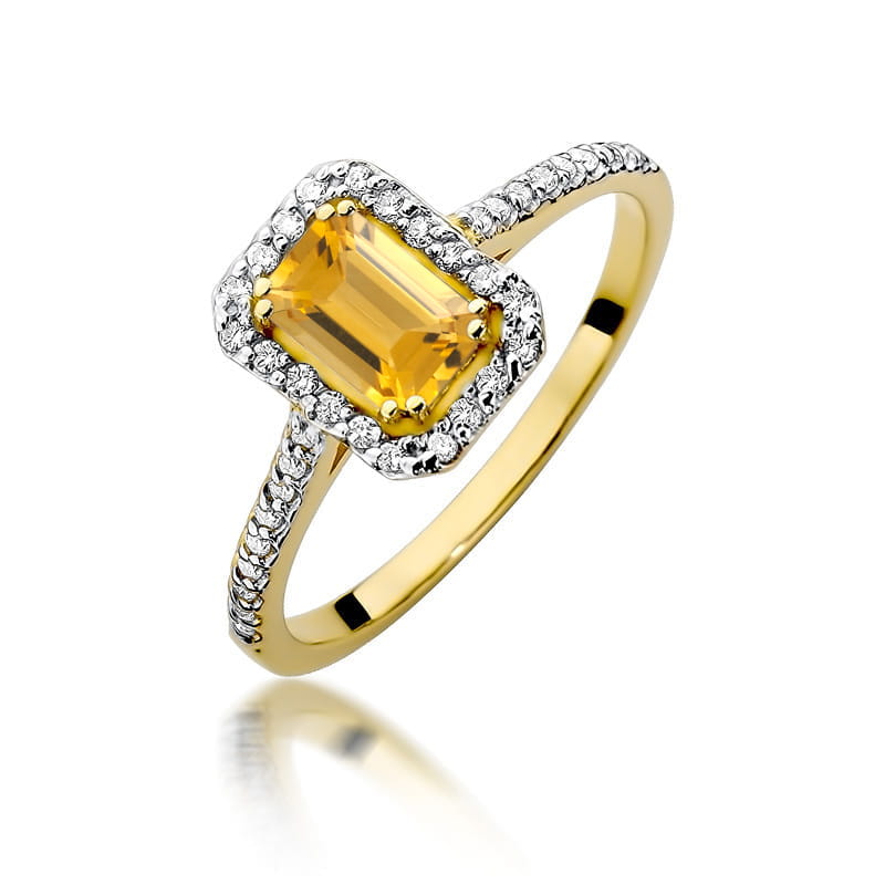 Inel Aur 9K cu Citrin 0.60 ct si Diamante Naturale 0.19 ct