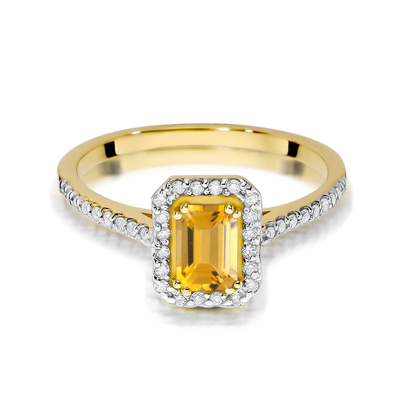 Inel Aur 9K cu Citrin 0.60 ct si Diamante Naturale 0.19 ct