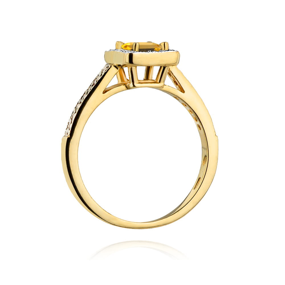 Inel Aur 9K cu Citrin 0.60 ct si Diamante Naturale 0.19 ct