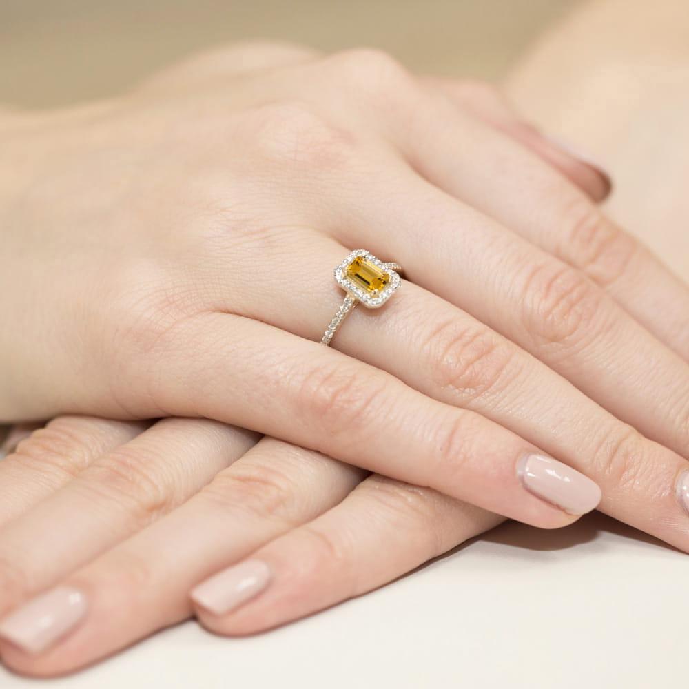 Inel Aur 9K cu Citrin 0.60 ct si Diamante Naturale 0.19 ct