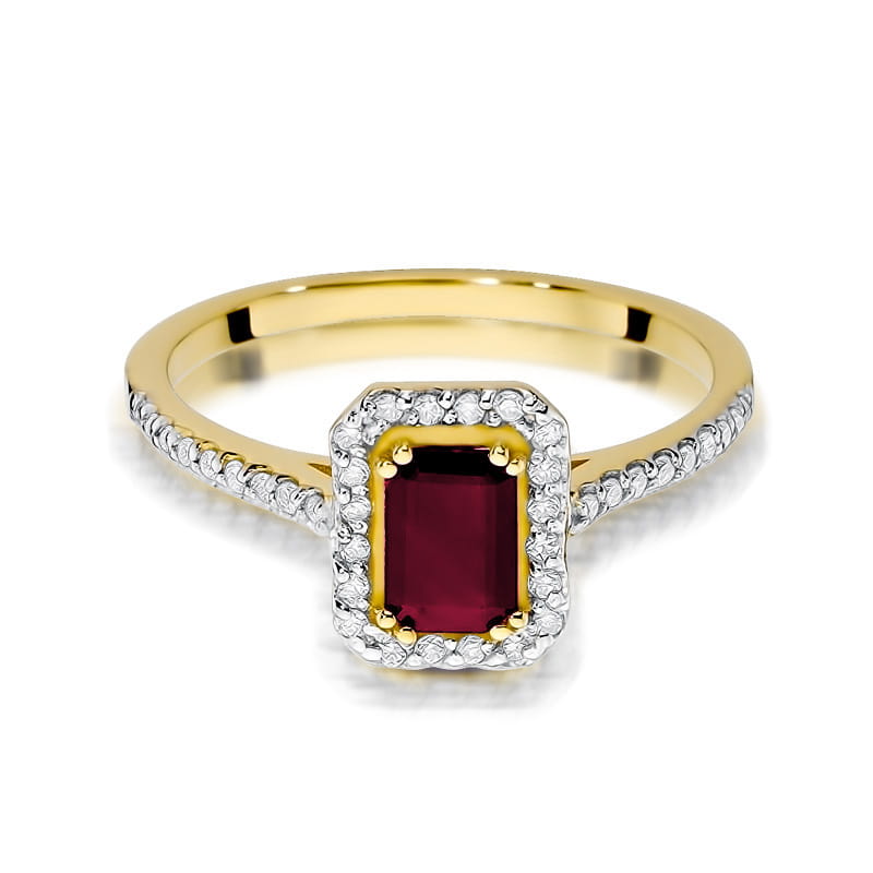 Inel Aur 9K cu Rubin 0.80 ct si Diamante Naturale 0.19 ct