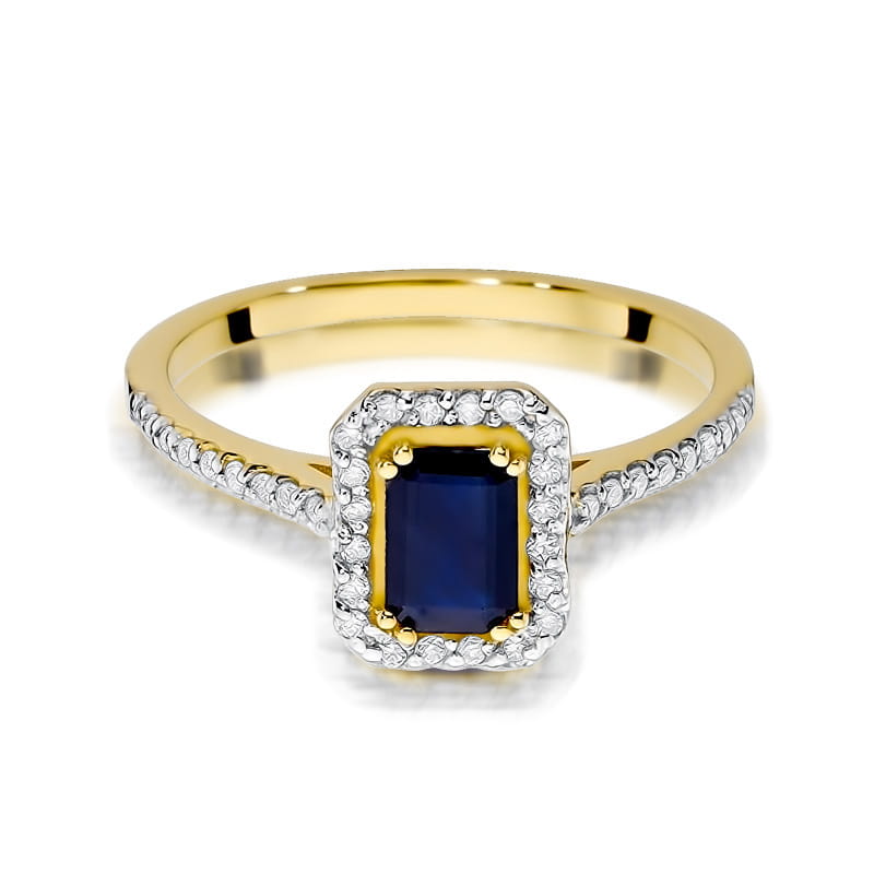Inel Aur 9K cu Safir 0.60 ct si Diamante Naturale 0.19 ct