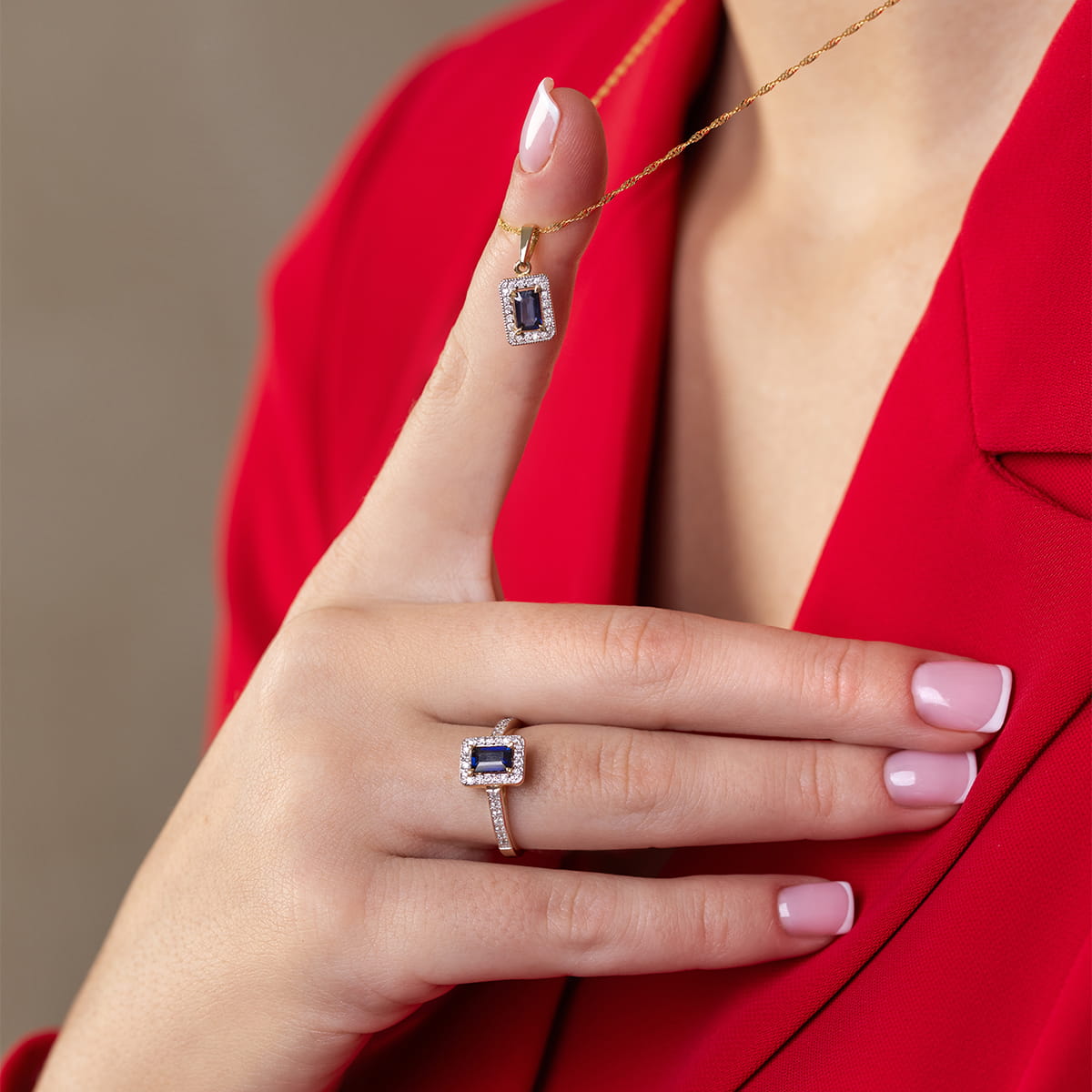 Inel Aur 9K cu Safir 0.60 ct si Diamante Naturale 0.19 ct