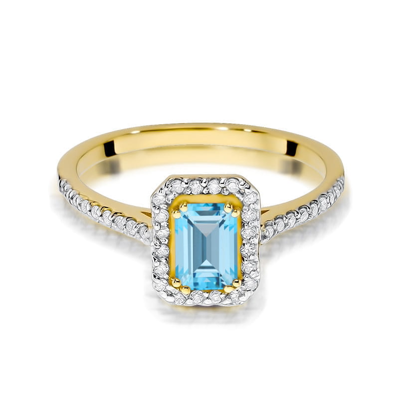 Inel Aur 9K cu Topaz Swiss 0.65 ct si Diamante Naturale 0.19 ct