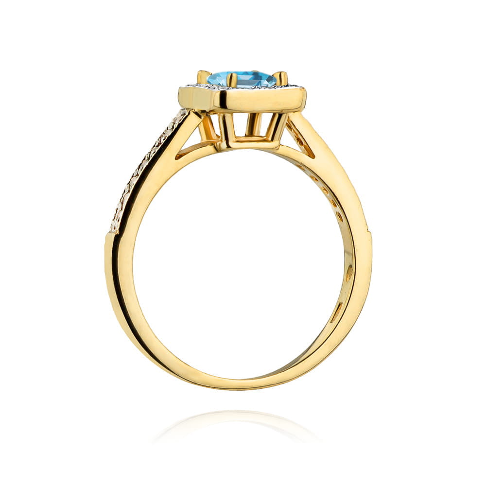 Inel Aur 9K cu Topaz Swiss 0.65 ct si Diamante Naturale 0.19 ct
