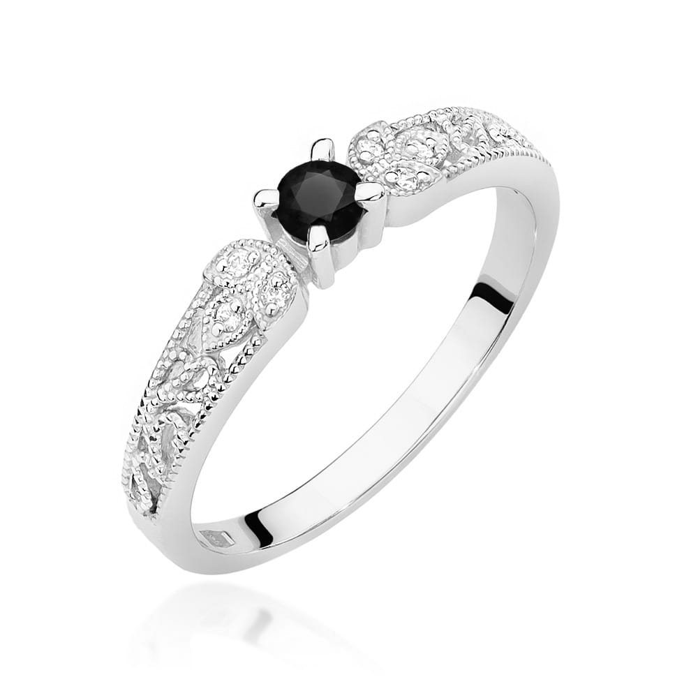 Inel Aur 9K cu Diamante Naturale Albe si Negre 0.15 ct