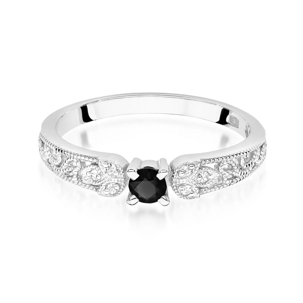 Inel Aur 9K cu Diamante Naturale Albe si Negre 0.15 ct