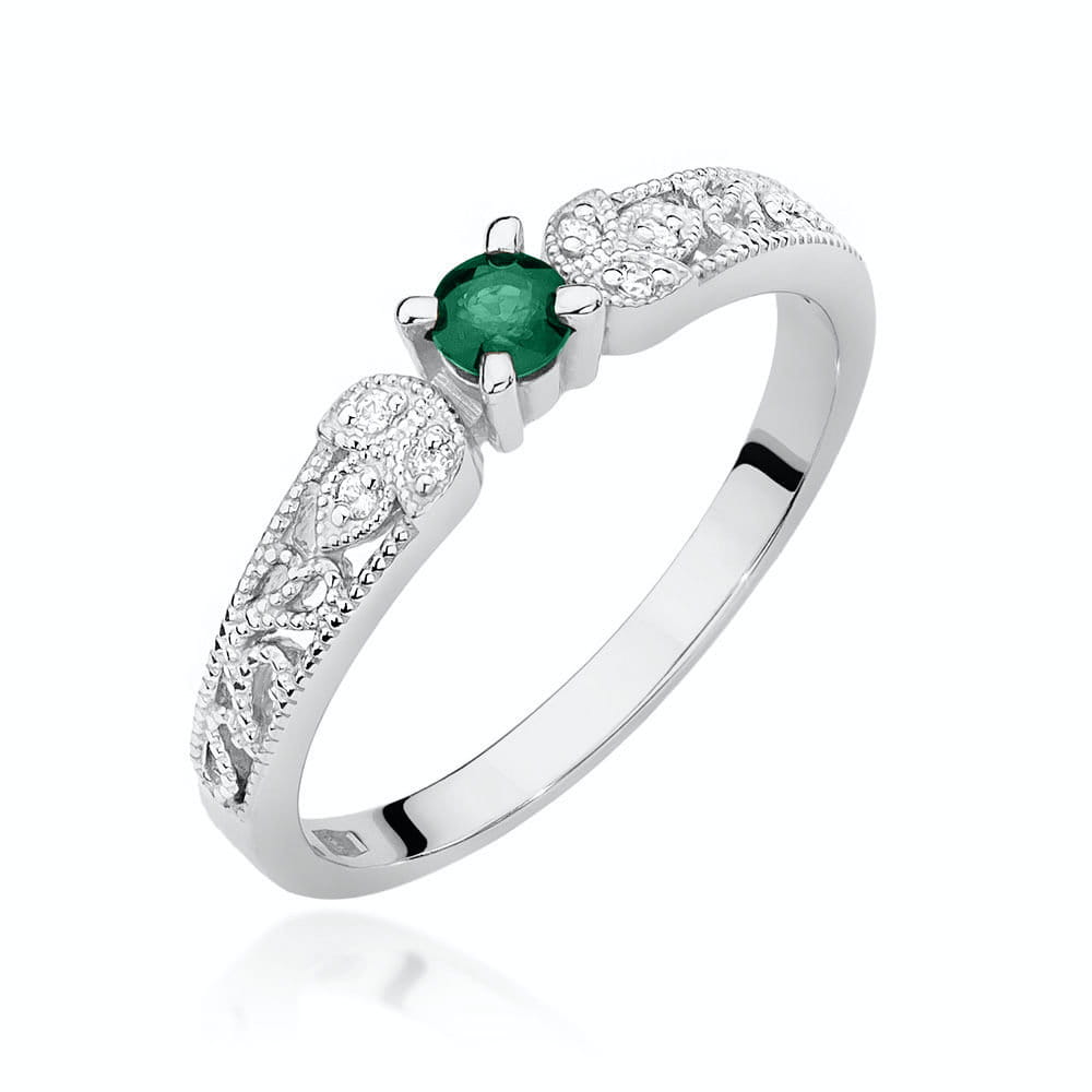 Inel Aur 9K cu Smarald 0.15 ct si Diamante Naturale 0.03 ct