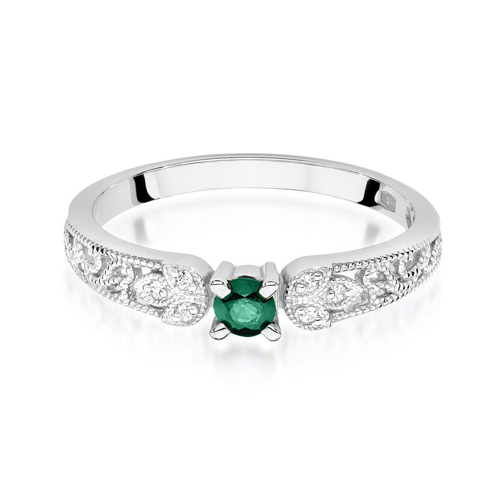 Inel Aur 9K cu Smarald 0.15 ct si Diamante Naturale 0.03 ct