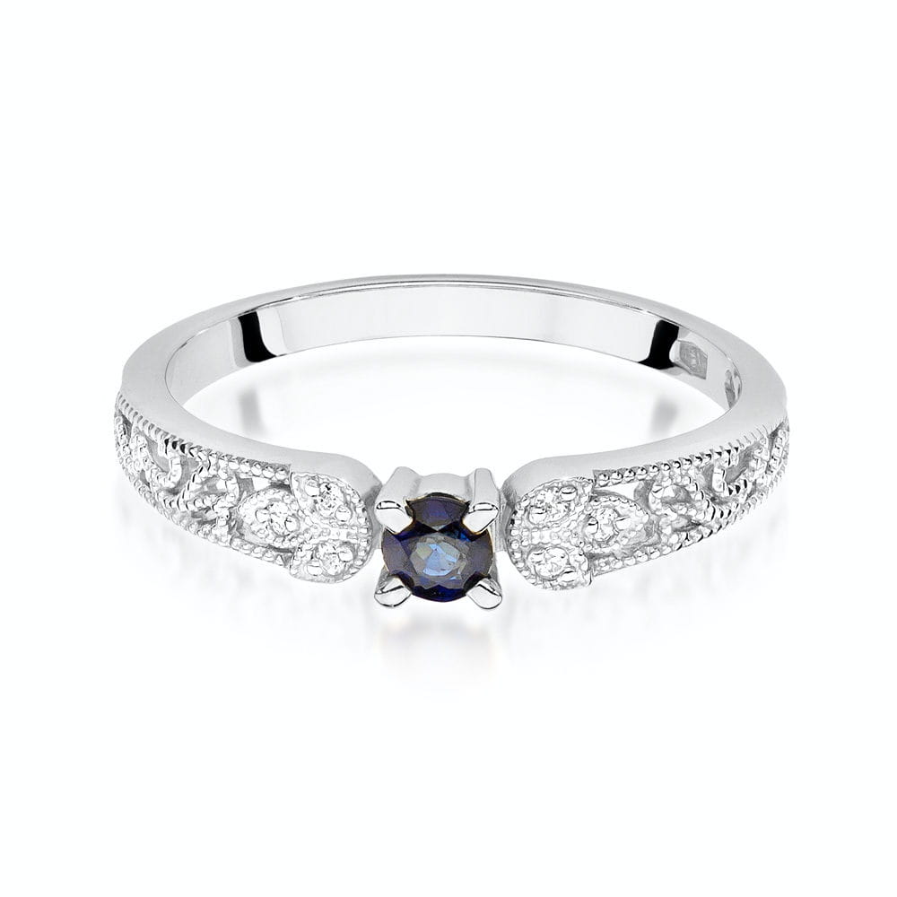 Inel Aur 9K cu Safir 0.15 ct si Diamante Naturale 0.03 ct