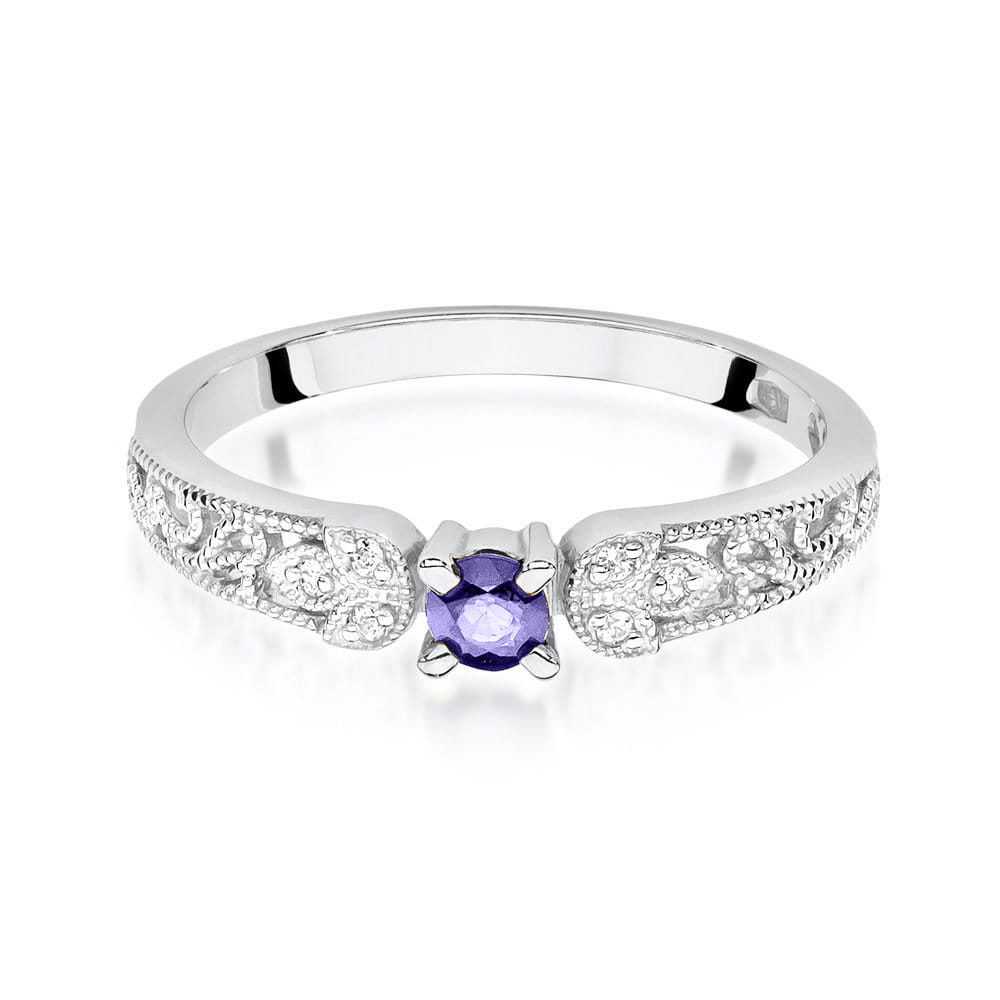 Inel Aur 9K cu Tanzanit 0.15 ct si Diamante Naturale 0.03 ct