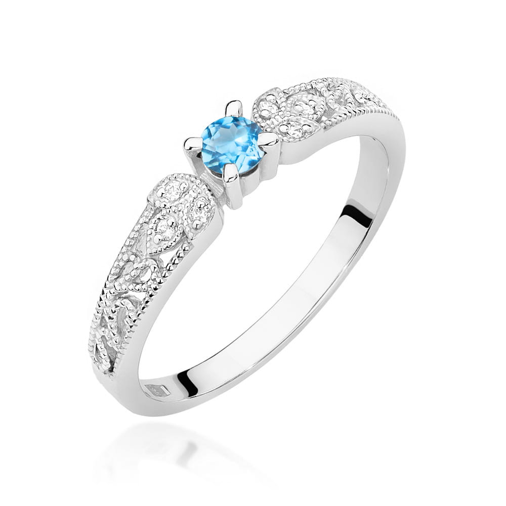 Inel Aur 9K cu Topaz Swiss 0.15 ct si Diamante Naturale 0.03 ct