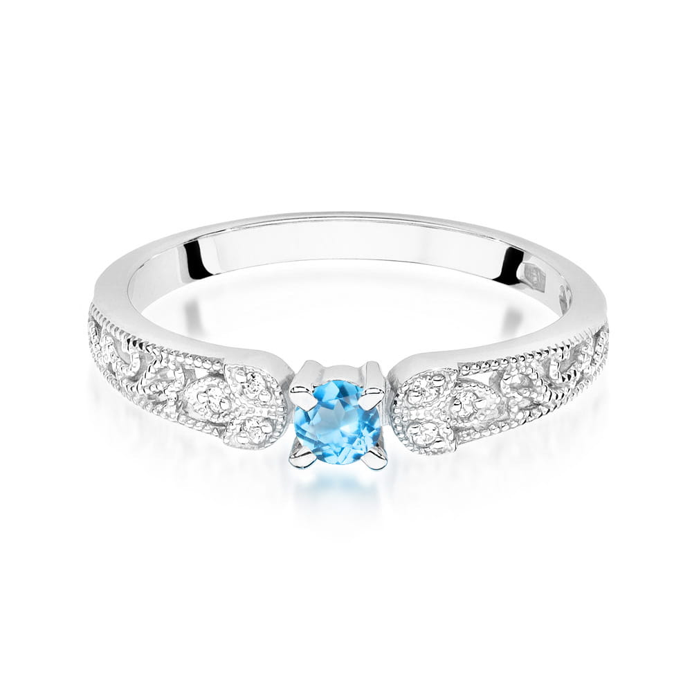 Inel Aur 9K cu Topaz Swiss 0.15 ct si Diamante Naturale 0.03 ct