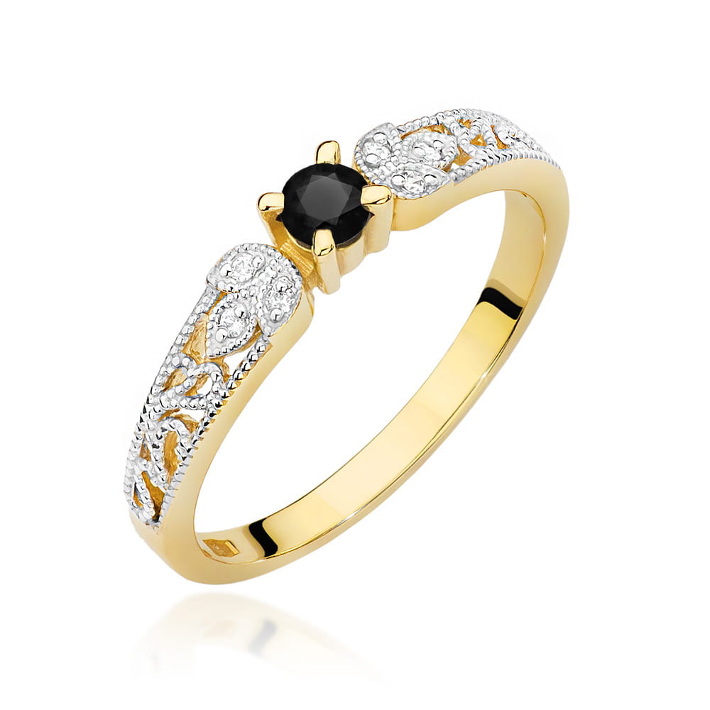 Inel Aur 9K cu Diamante Naturale Albe si Negre 0.15 ct