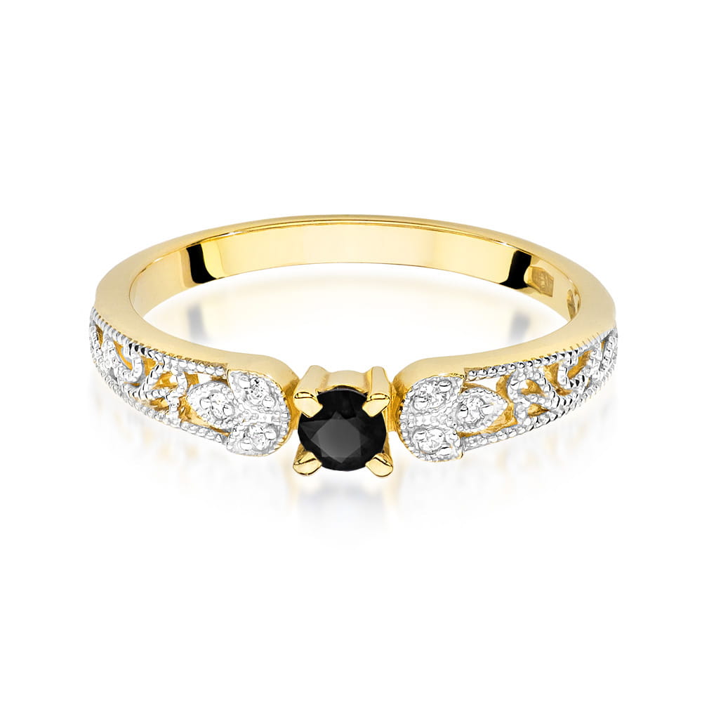 Inel Aur 9K cu Diamante Naturale Albe si Negre 0.15 ct