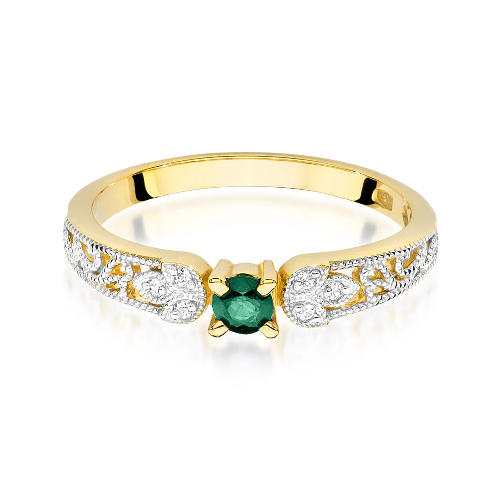 Inel Aur 9K cu Smarald 0.15 ct si Diamante Naturale 0.03 ct