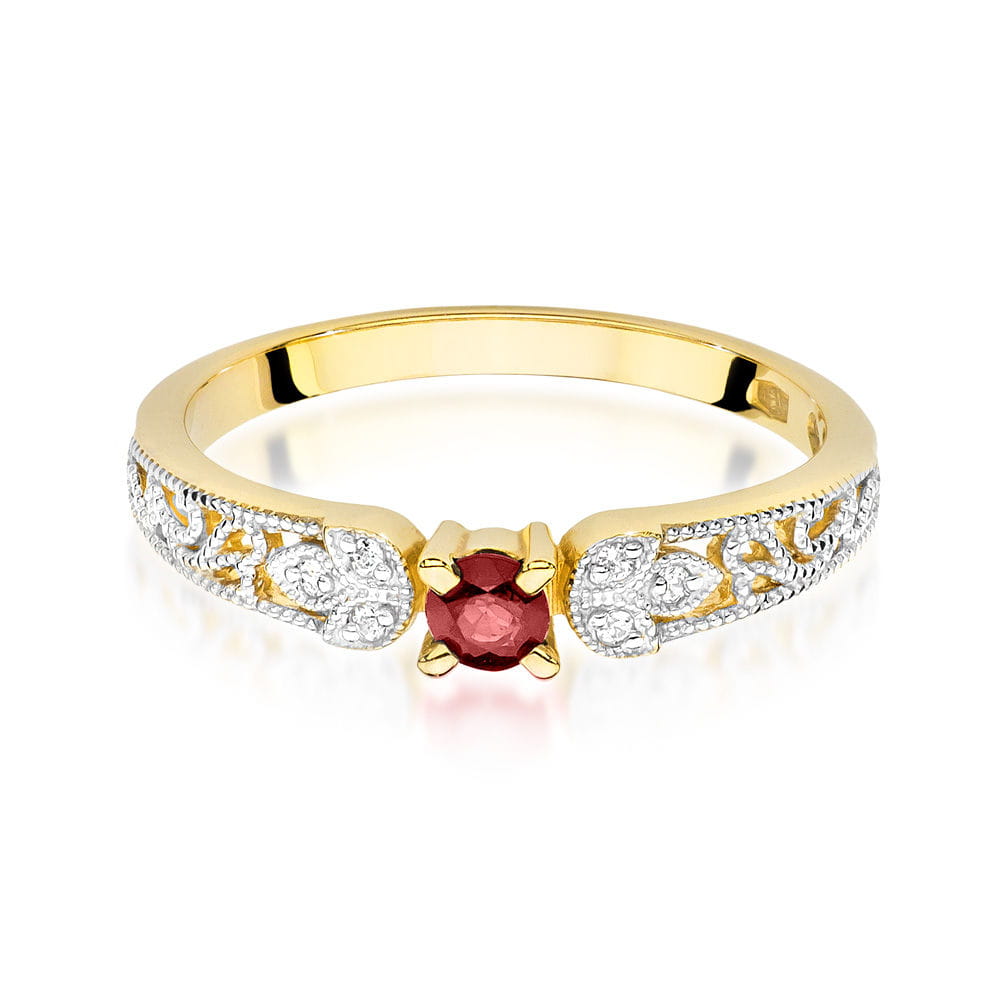 Inel Aur 9K cu Rubin 0.15 ct si Diamante Naturale 0.03 ct