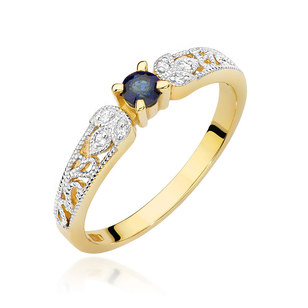 Inel Aur 9K cu Safir 0.15 ct si Diamante Naturale 0.03 ct