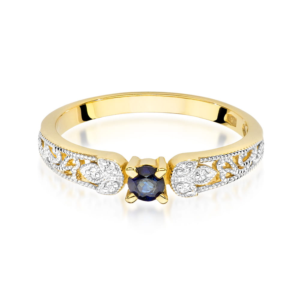 Inel Aur 9K cu Safir 0.15 ct si Diamante Naturale 0.03 ct