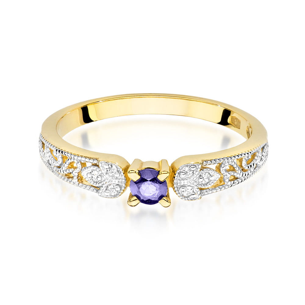 Inel Aur 9K cu Tanzanit 0.15 ct si Diamante Naturale 0.03 ct