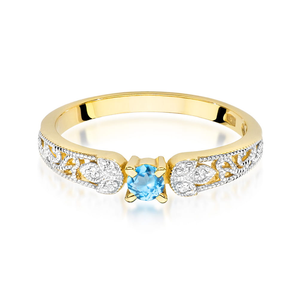 Inel Aur 9K cu Topaz Swiss 0.15 ct si Diamante Naturale 0.03 ct
