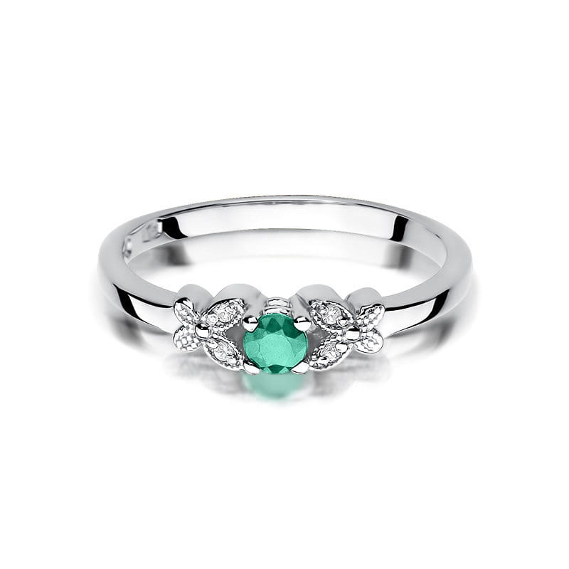 Inel Aur 9K cu Smarald 0.15 ct si Diamante Naturale 0.02 ct