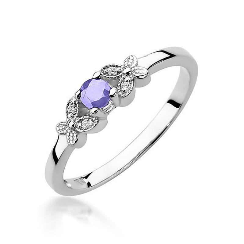 Inel Aur 9K cu Tanzanit 0.15 ct si Diamante Naturale 0.02 ct