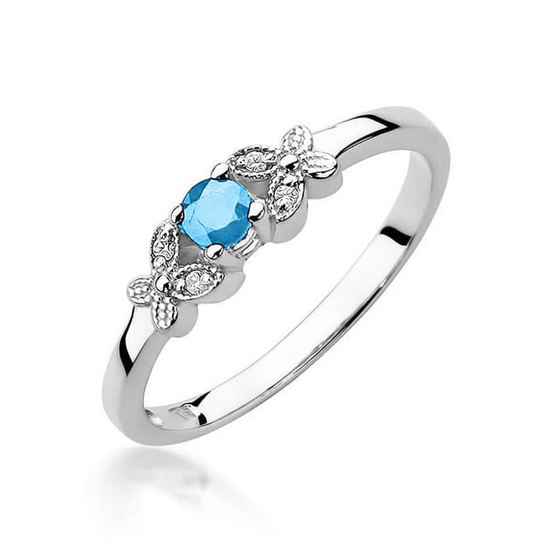 Inel Aur 9K cu Topaz Swiss 0.15 ct si Diamante Naturale 0.02 ct