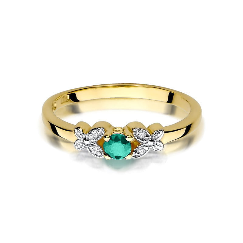 Inel Aur 9K cu Smarald 0.15 ct si Diamante Naturale 0.02 ct