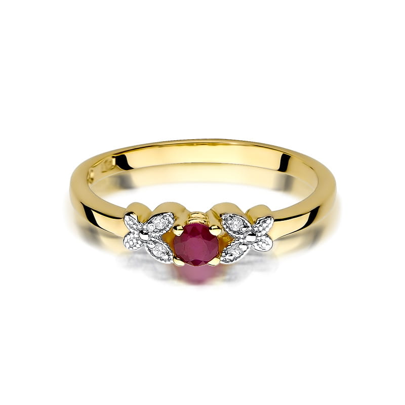 Inel Aur 9K cu Rubin 0.15 ct si Diamante Naturale 0.02 ct
