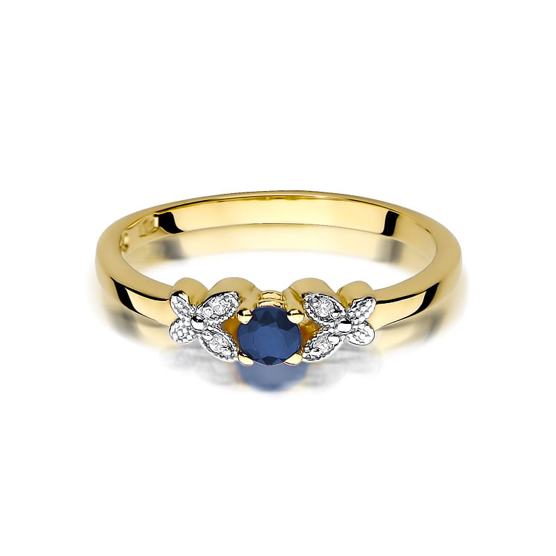 Inel Aur 9K cu Safir 0.15 ct si Diamante Naturale 0.02 ct