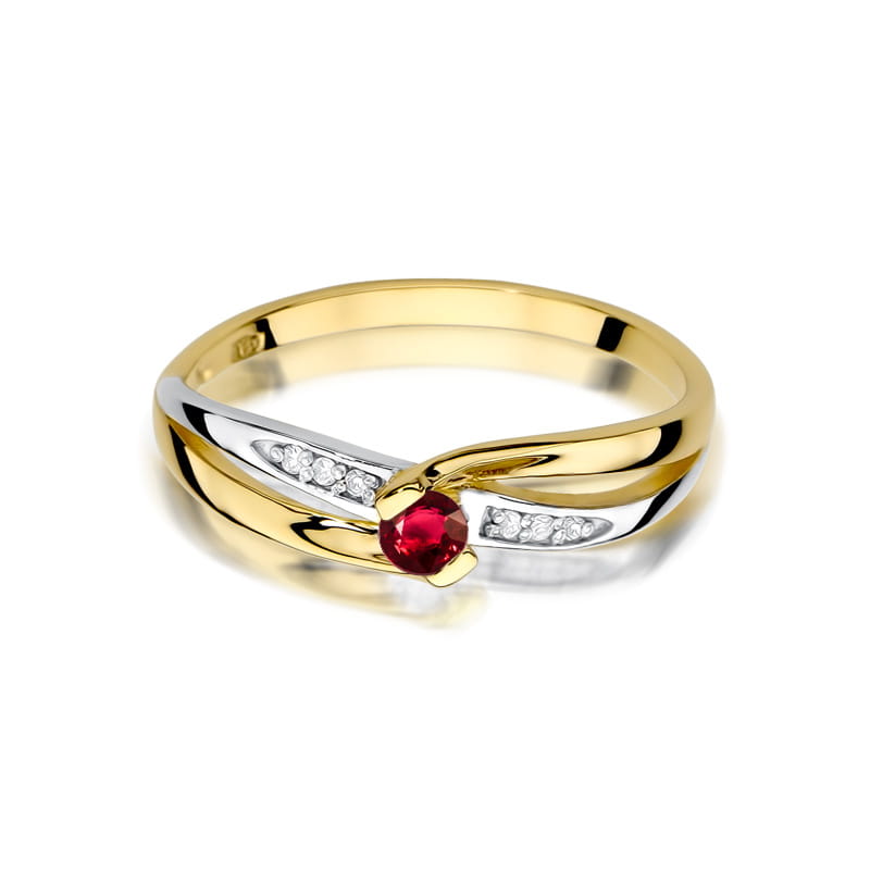 Inel Aur 9K cu Rubin 0.15 ct si Diamante Naturale 0.03 ct