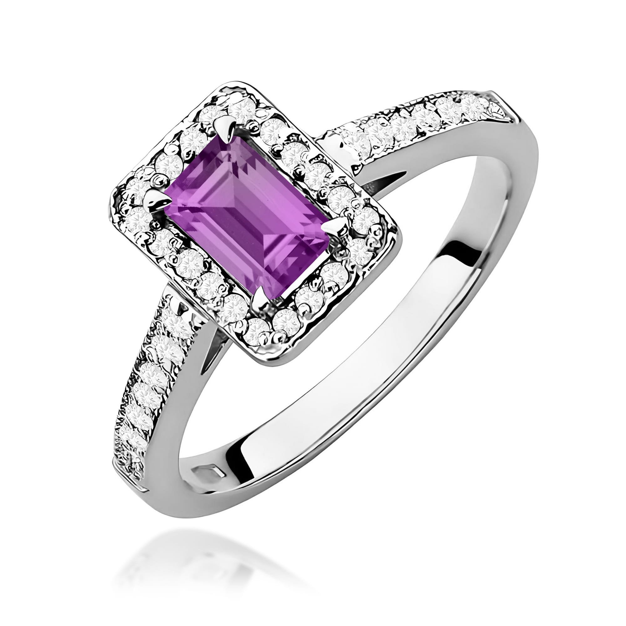 Inel Aur 9K cu Ametist 0.50 ct si Diamante Naturale 0.22 ct