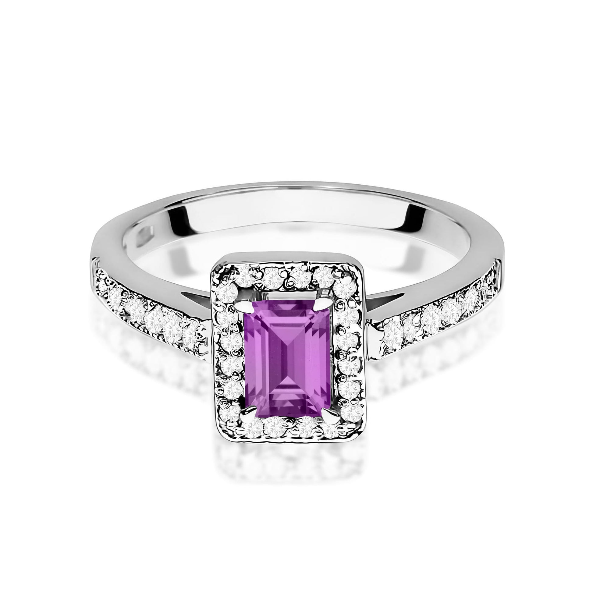 Inel Aur 9K cu Ametist 0.50 ct si Diamante Naturale 0.22 ct