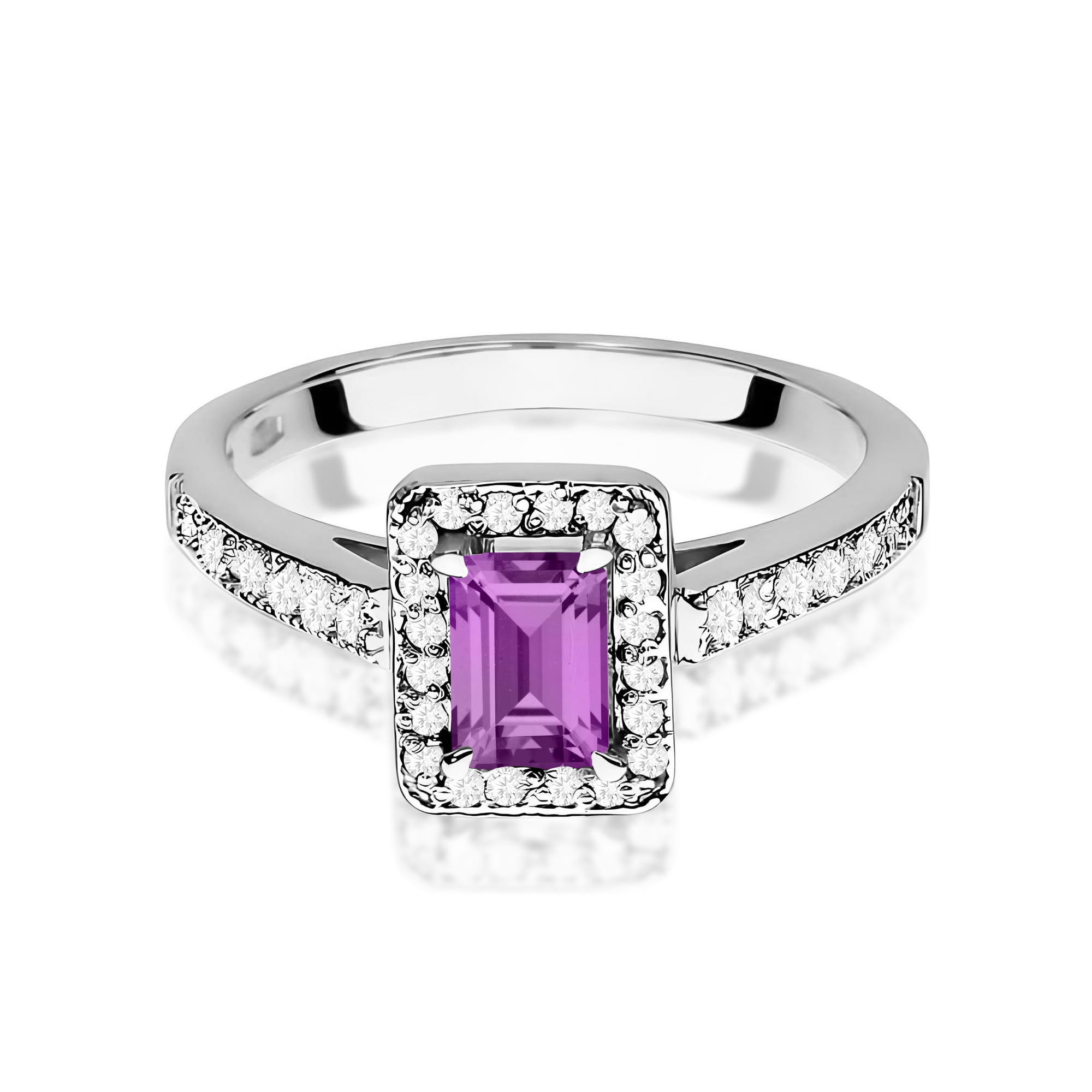 Inel Aur 9K cu Ametist 0.50 ct si Diamante Naturale 0.22 ct
