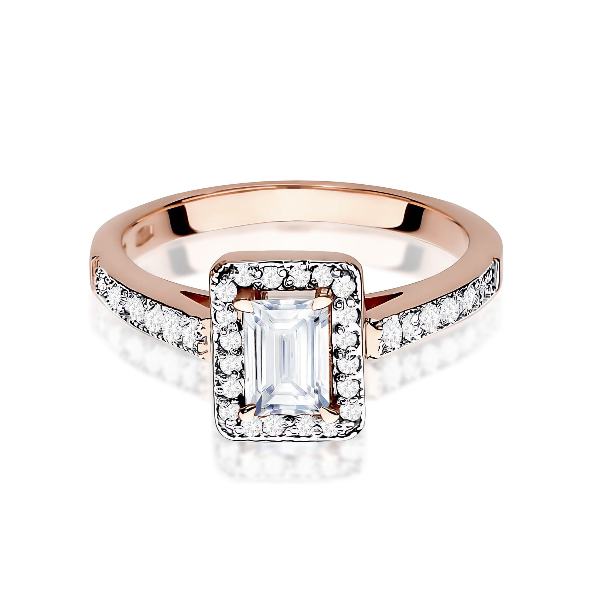 Inel Aur 14K Diamant Cultivat în Laborator 0,60ct Emerald