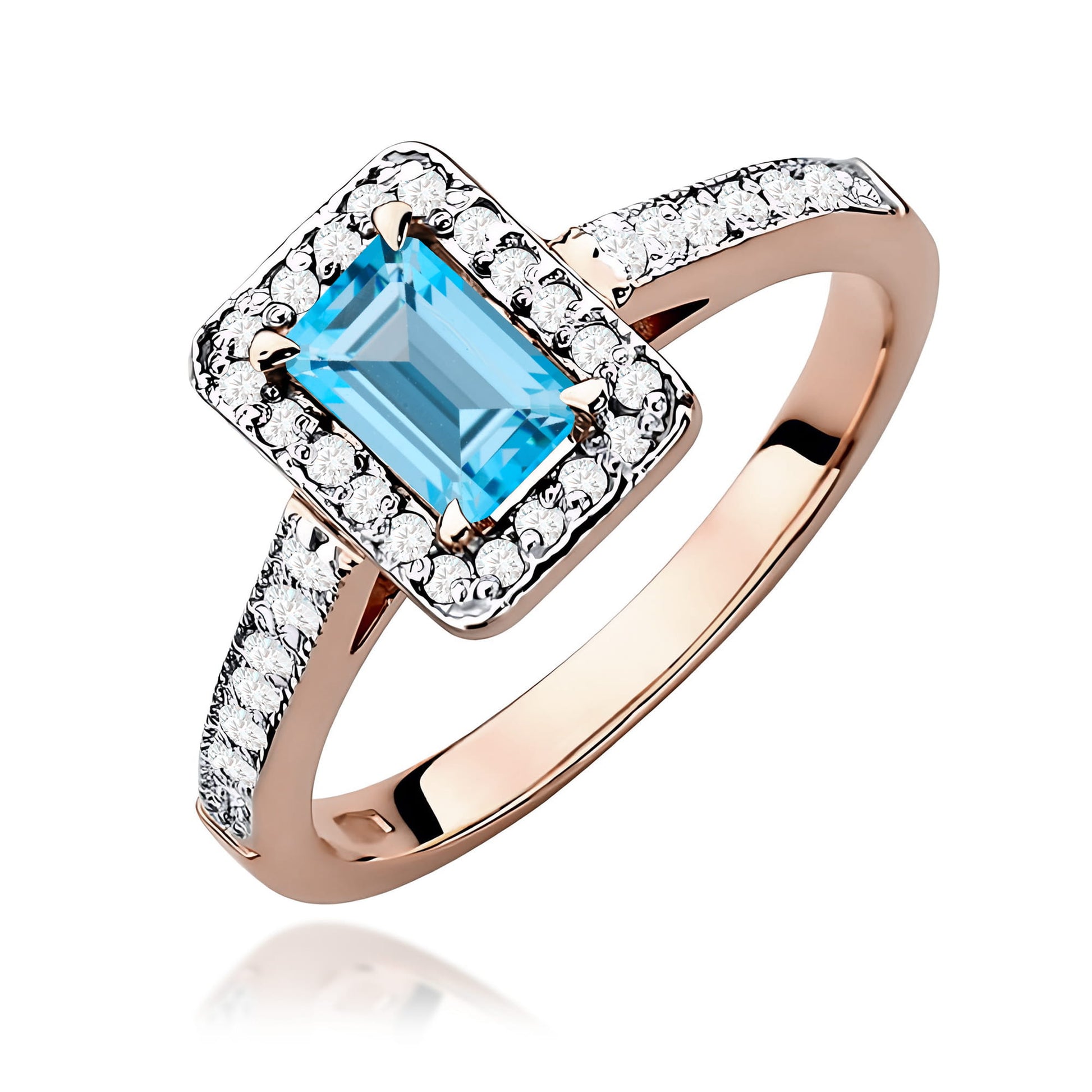 Inel Aur 14K cu Topaz Swiss și Diamante - Model W0422