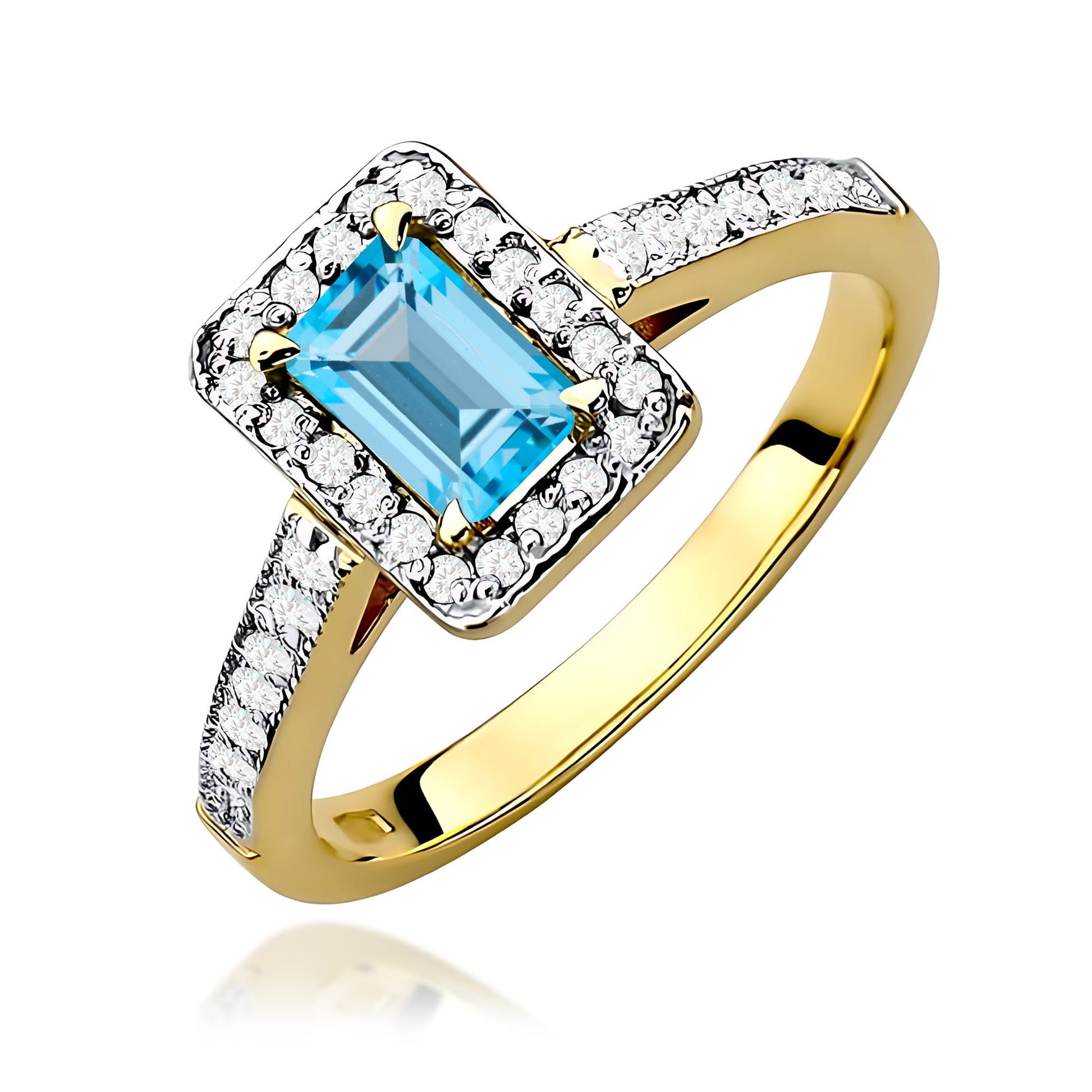 Inel Aur 14K cu Topaz Swiss și Diamante - Model W0422