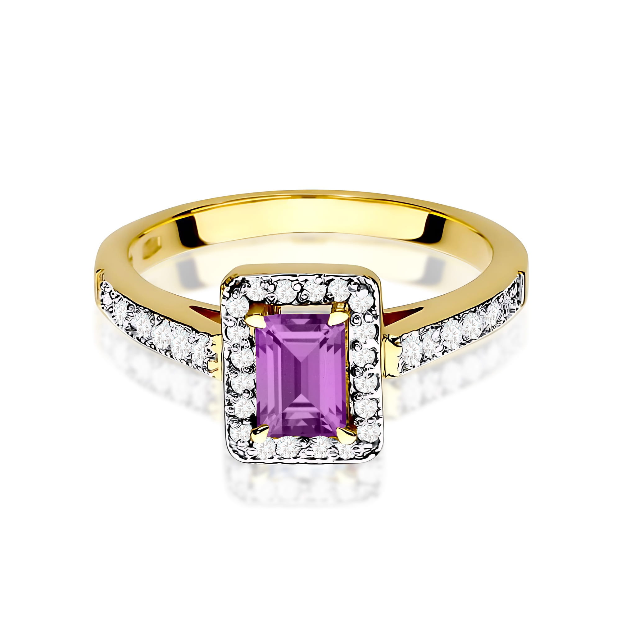 Inel Aur 9K cu Ametist 0.50 ct si Diamante Naturale 0.22 ct