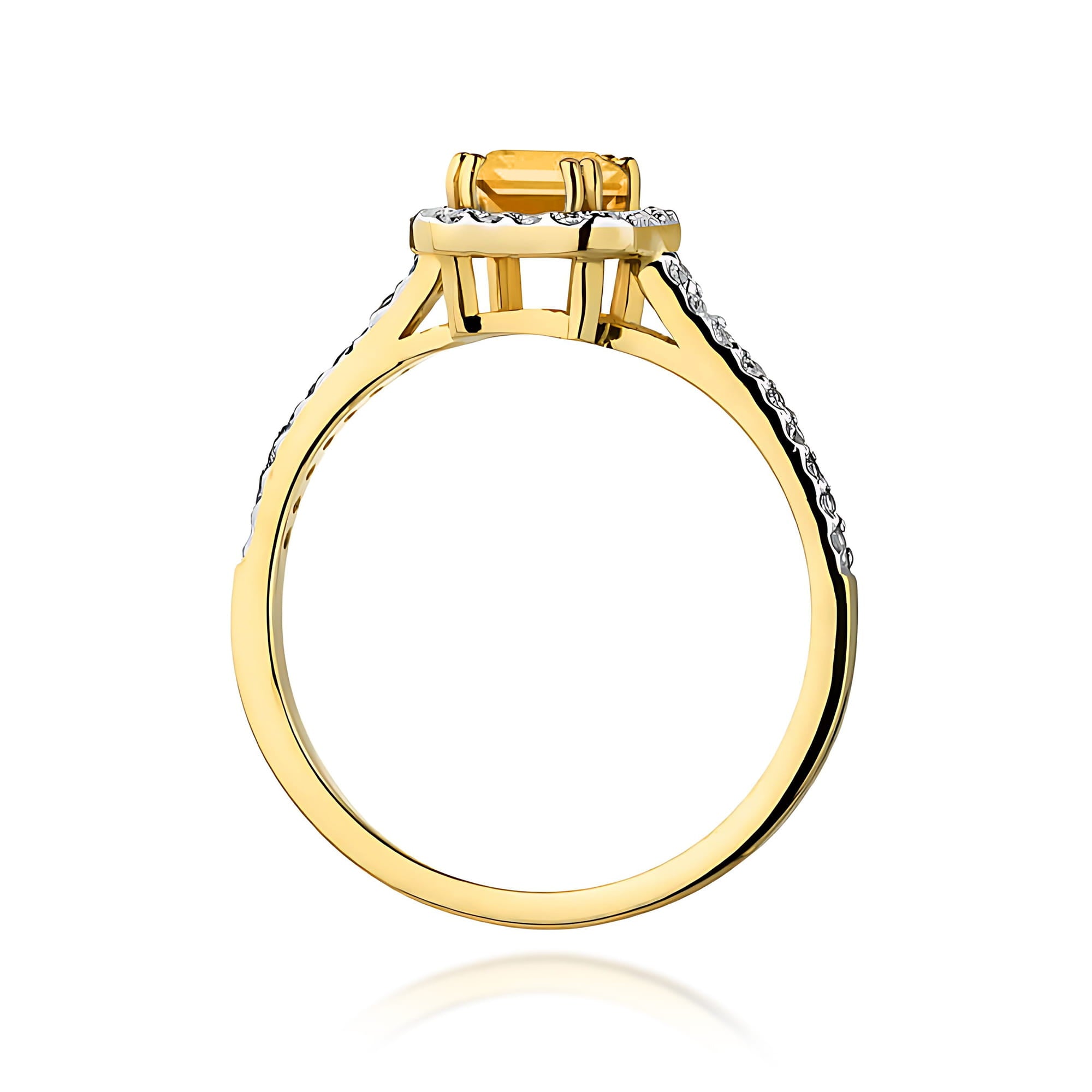 Inel Aur 9K cu Citrin 0.60 ct si Diamante Naturale 0.22 ct