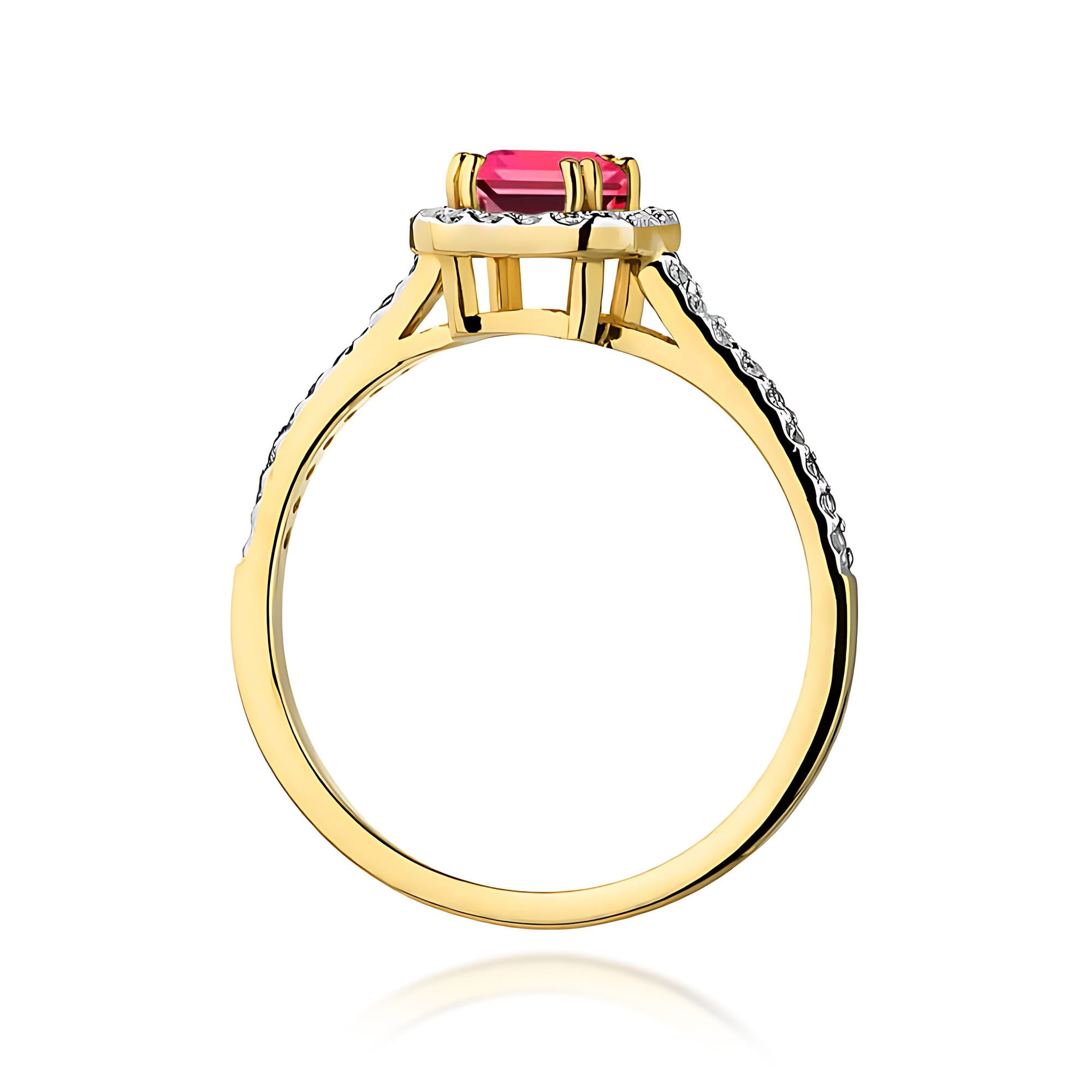 Inel Aur 9K cu Rubin 0.80 ct si Diamante Naturale 0.22 ct