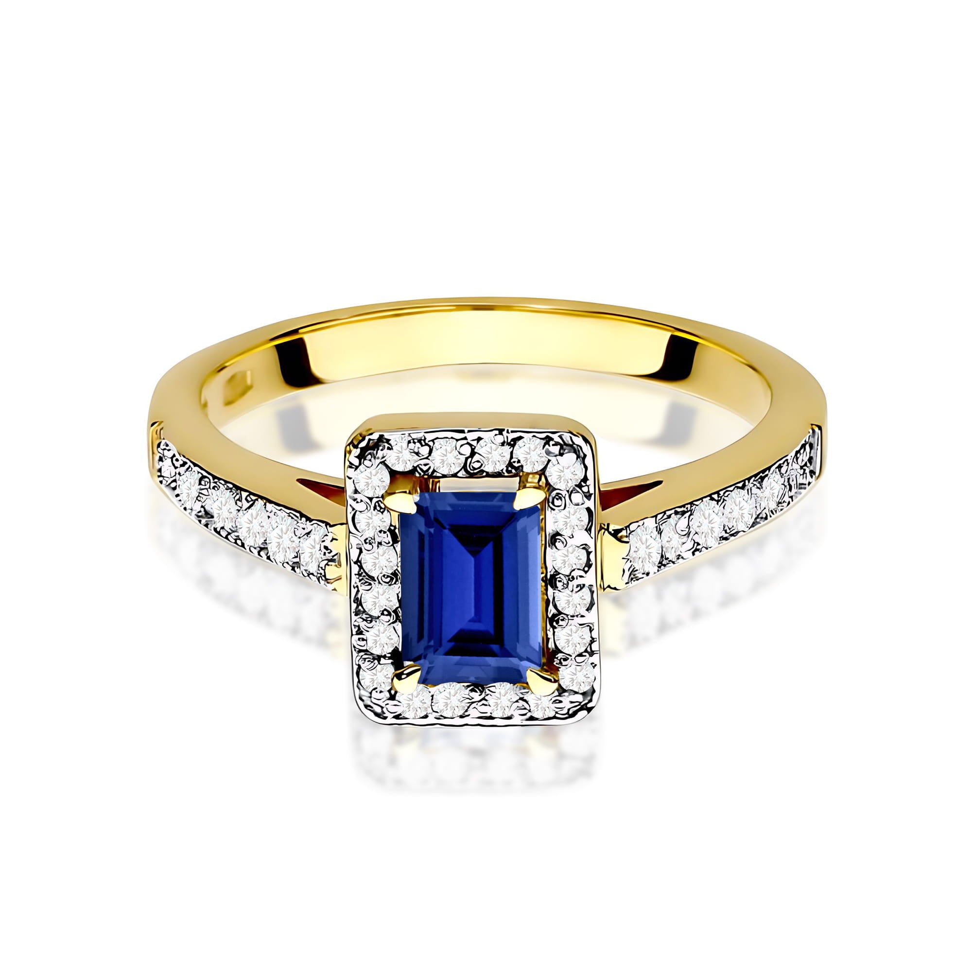 Inel Aur 9K cu Safir 0.60 ct si Diamante Naturale 0.22 ct