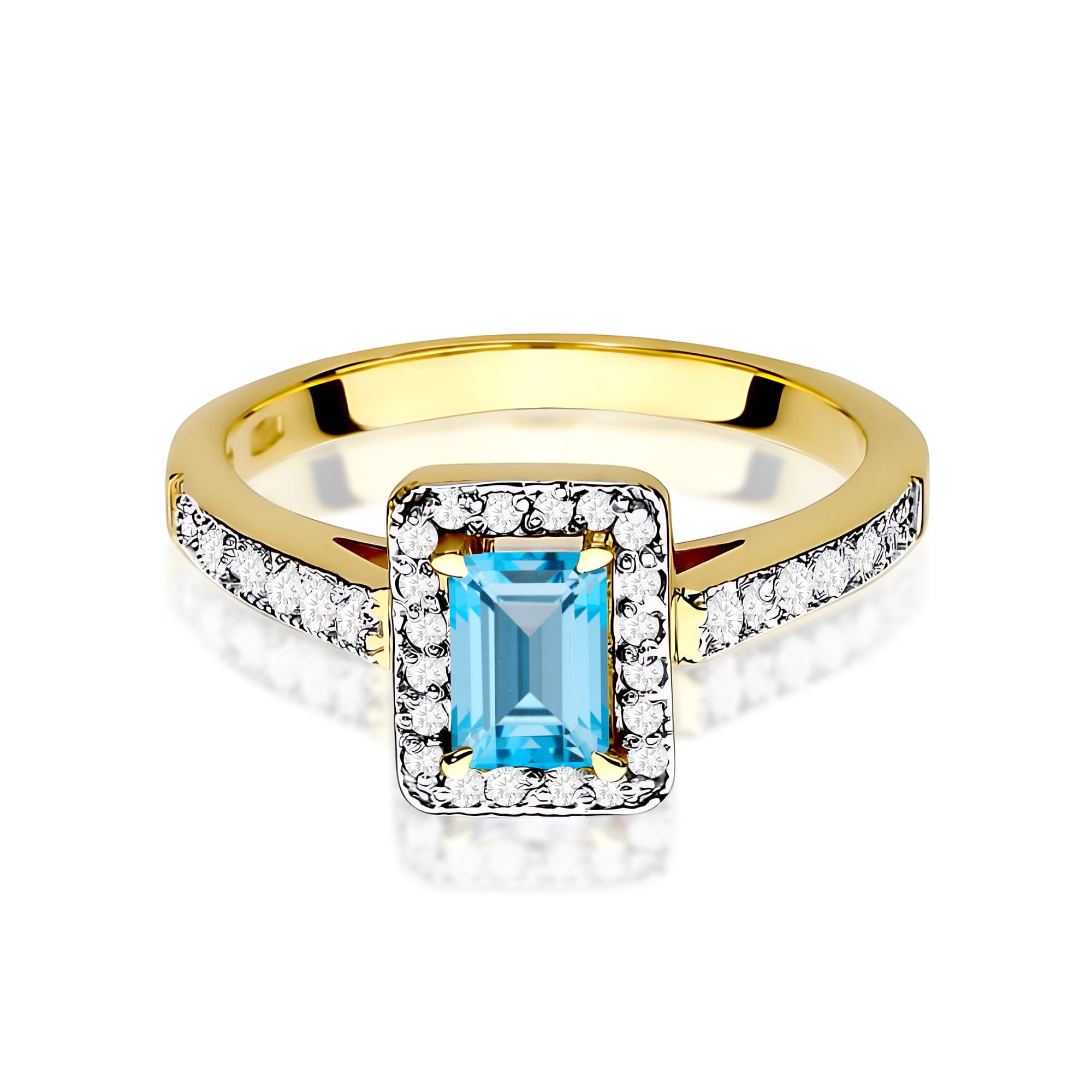 Inel Aur 9K cu Topaz Swiss 0.65 ct si Diamante Naturale 0.22 ct
