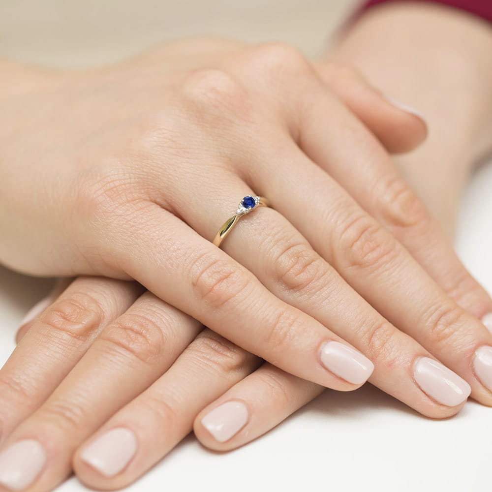 Inel Aur 9K cu Safir 0.15 ct si Diamante Naturale 0.03 ct