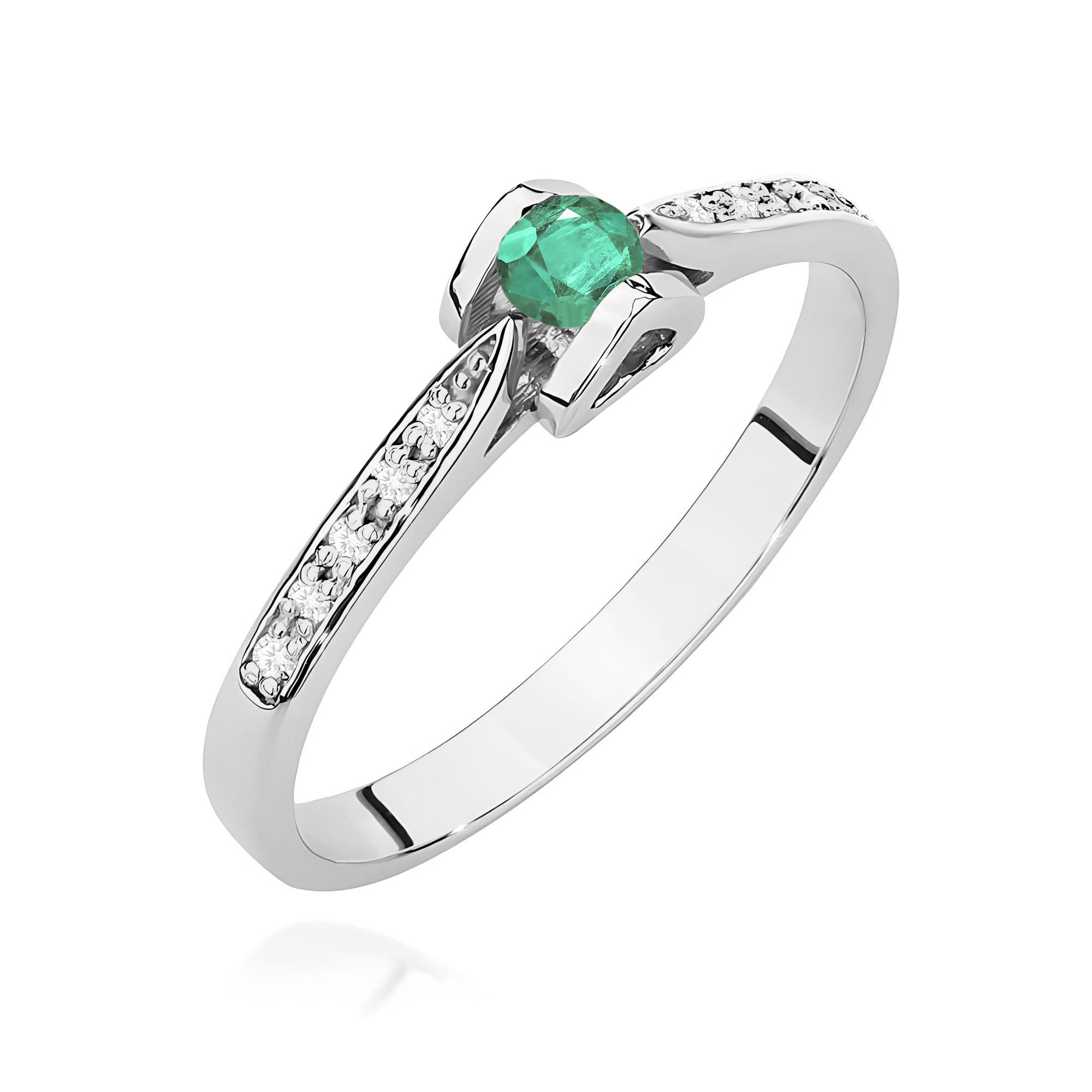 Inel Aur 9K cu Smarald 0.15 ct si Diamante Naturale 0.05 ct