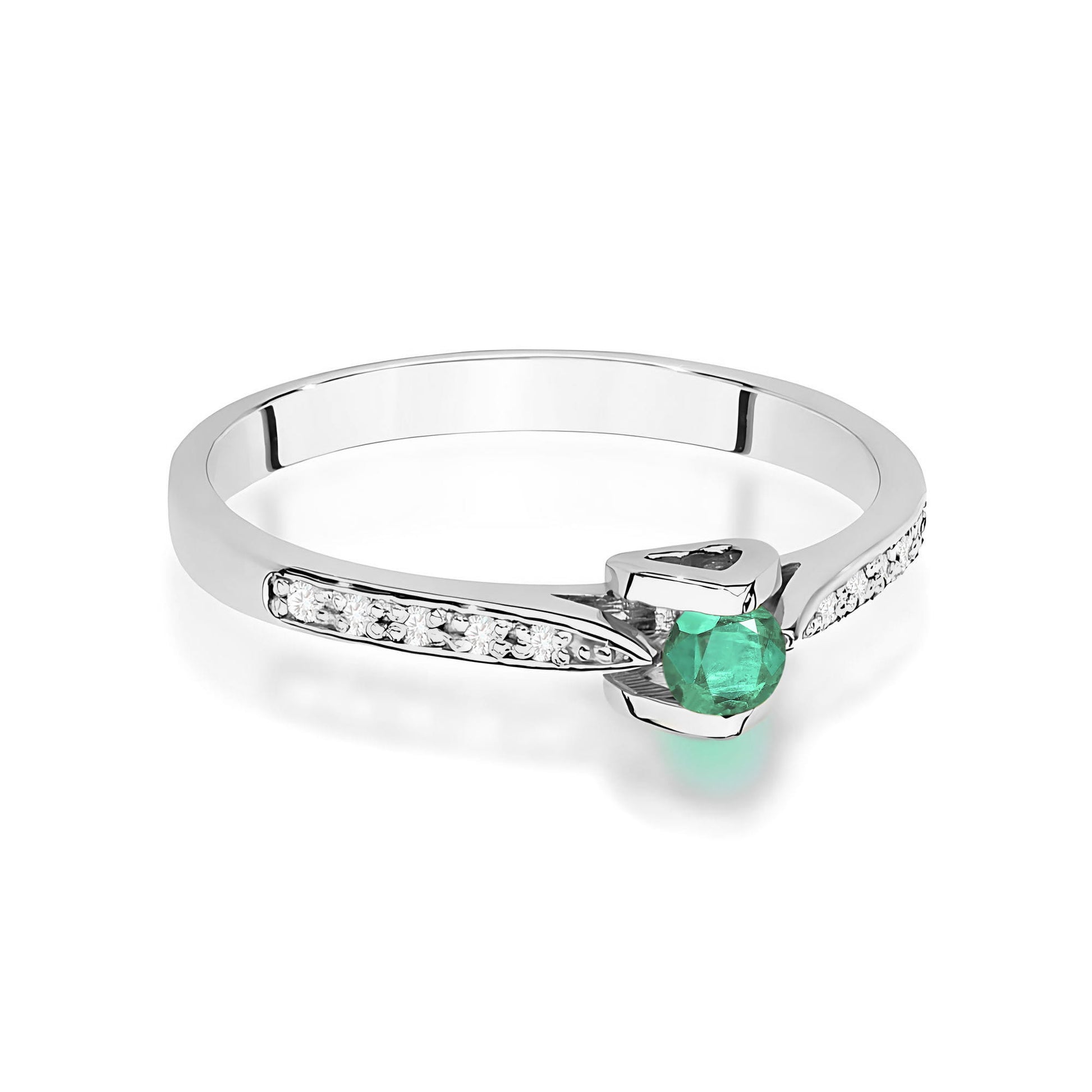 Inel Aur 9K cu Smarald 0.15 ct si Diamante Naturale 0.05 ct