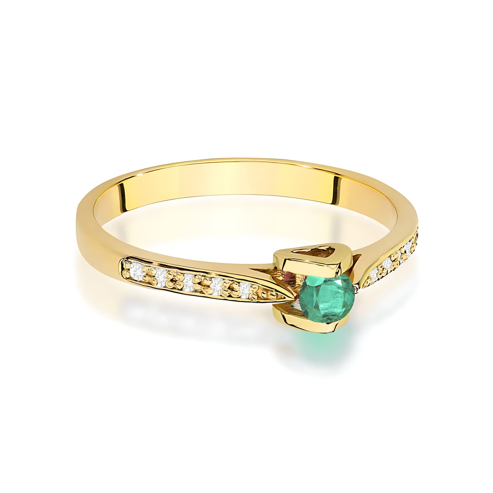 Inel Aur 9K cu Smarald 0.15 ct si Diamante Naturale 0.05 ct