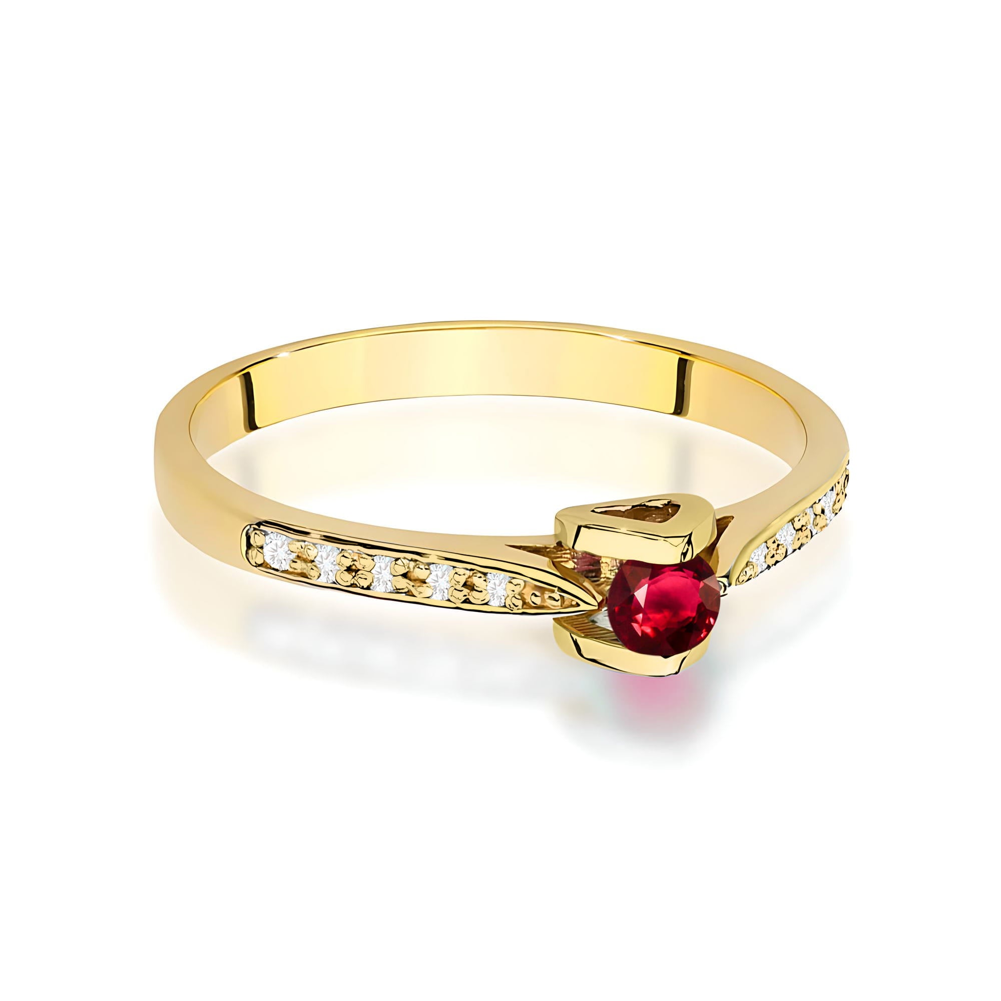 Inel Aur 9K cu Rubin 0.15 ct si Diamante Naturale 0.05 ct