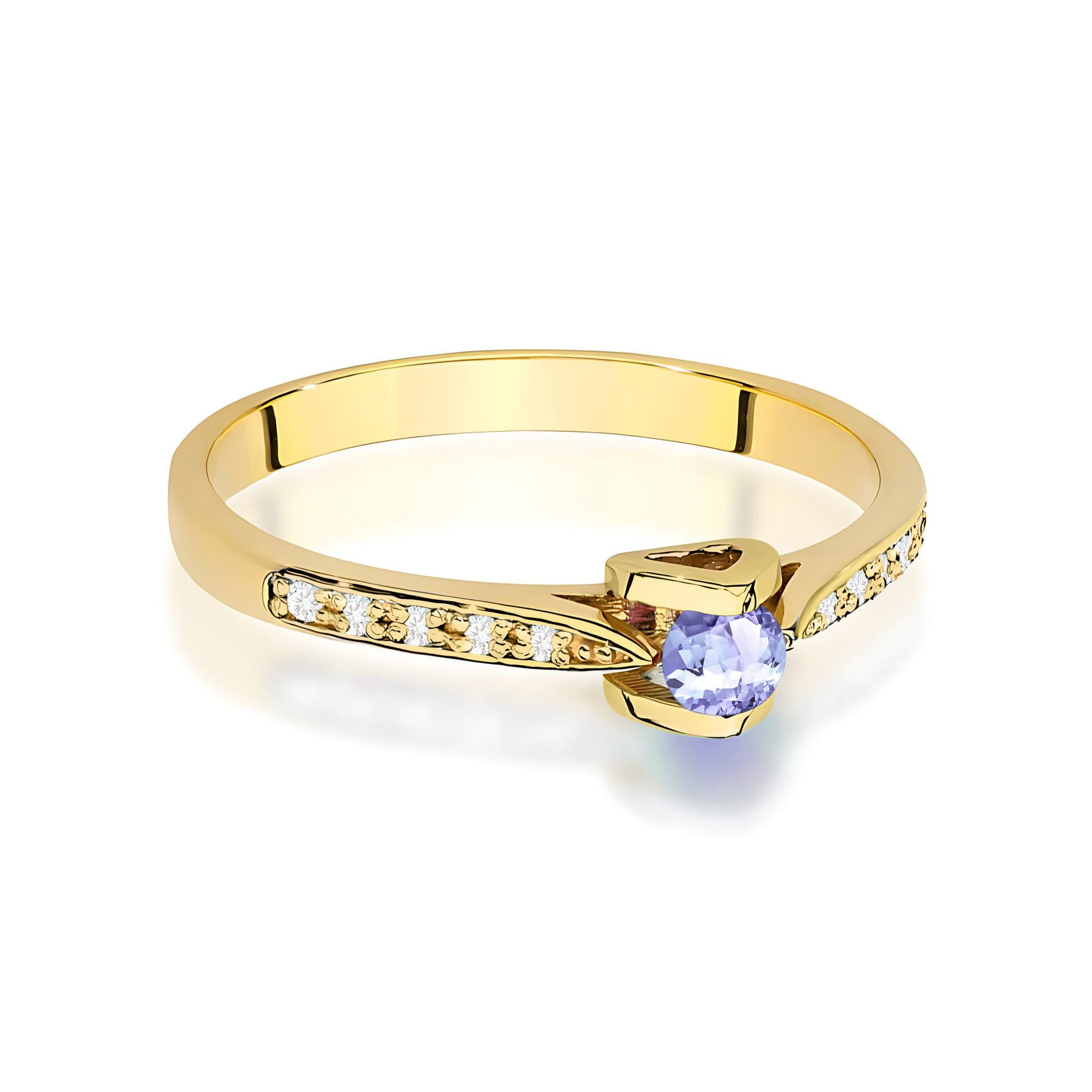 Inel Aur 9K cu Tanzanit 0.15 ct si Diamante Naturale 0.05 ct