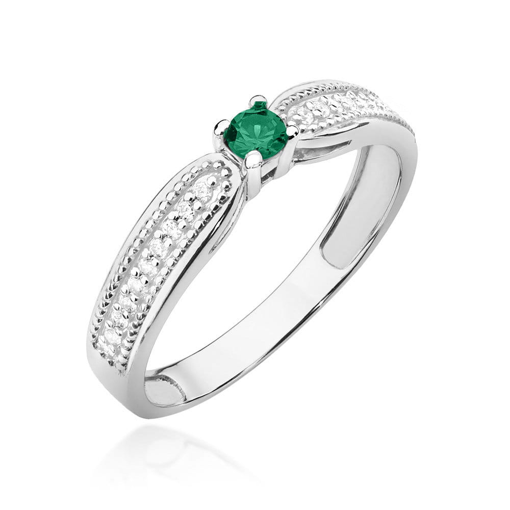Inel Aur 9K cu Smarald 0.15 ct si Diamante Naturale 0.09 ct